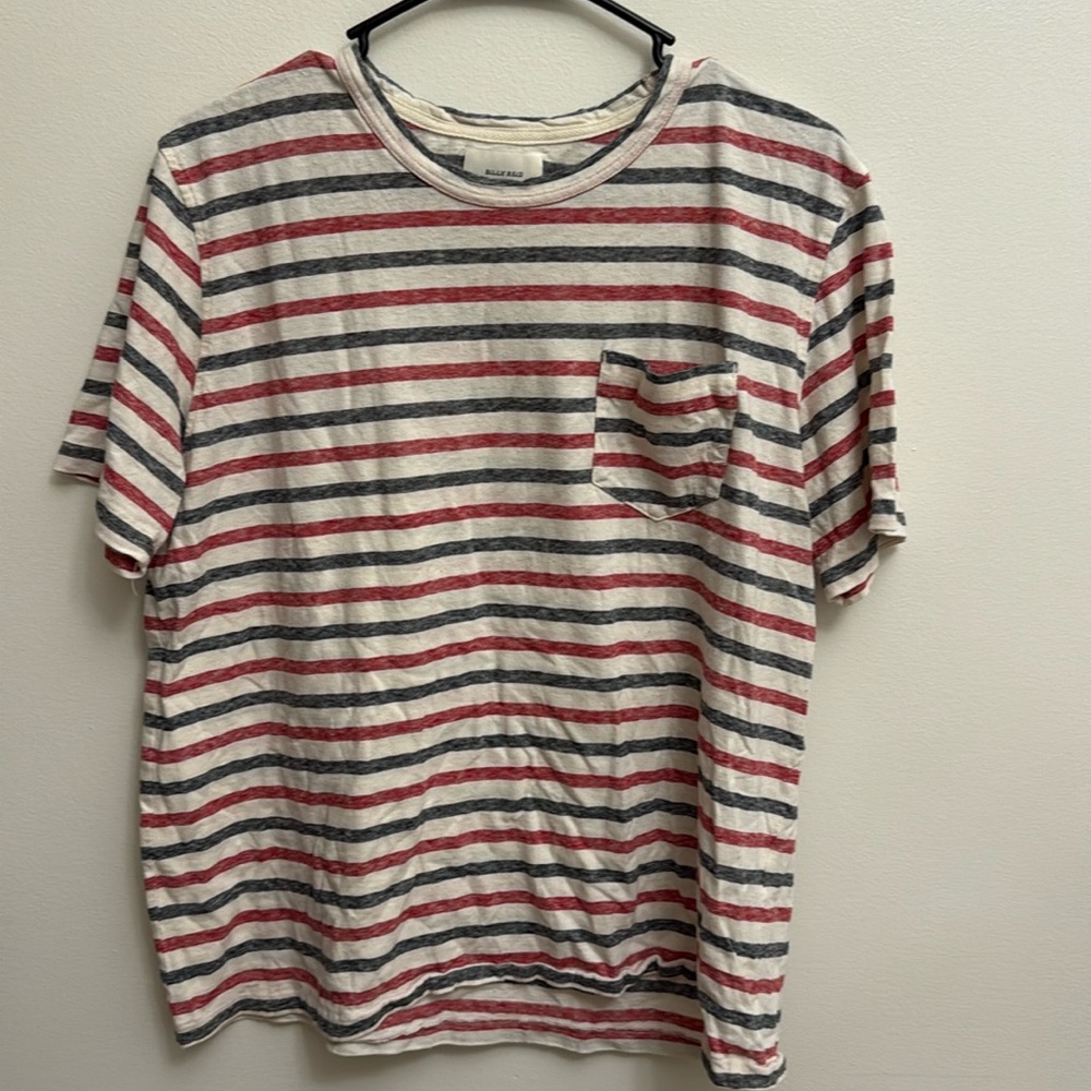 Billy Reid Men’s Luxe Striped T-Shirt with Pocket – Size L